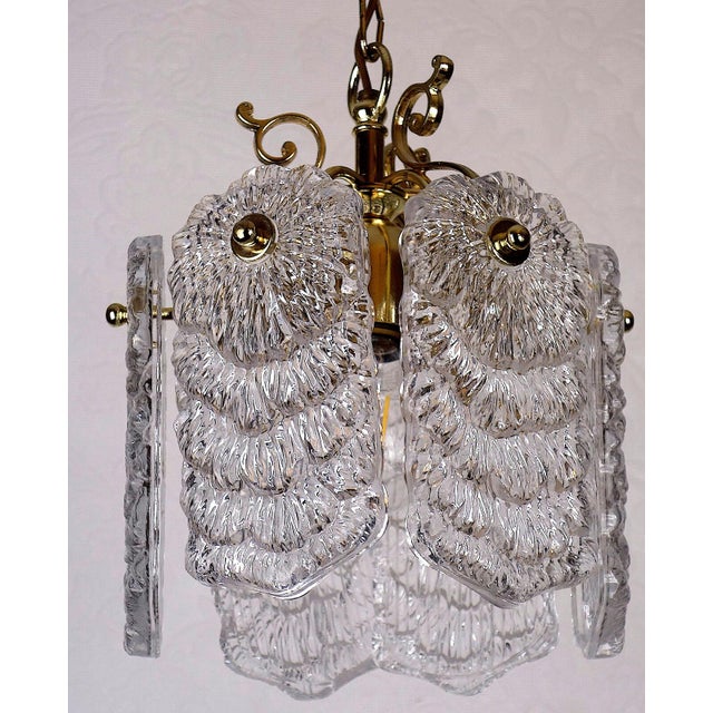 Antique Brass Metal Frosted Glass Single-Light Chandelier, 1990s For Sale - Image 6 of 8