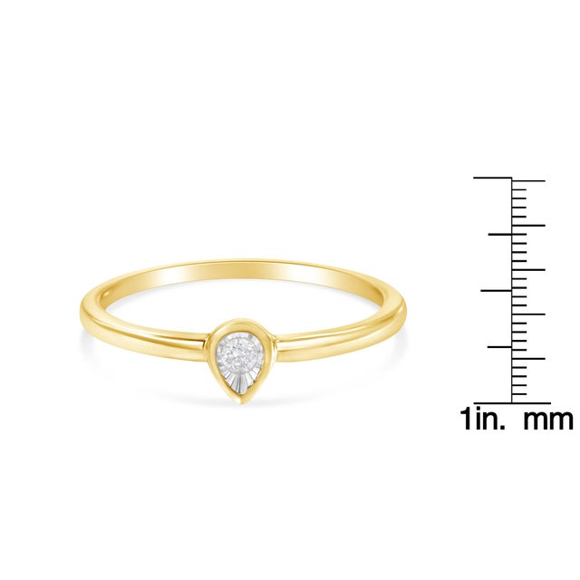 14K Yellow Gold Plated .925 Sterling Silver 1/20 Carat Diamond Teardrop Pear-Shaped Miracle Set Petite Fashion Ring (J-K Color, I1-I2 Clarity) Size 6 For Sale In New York - Image 6 of 6