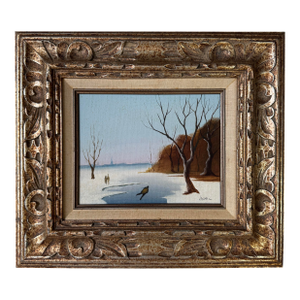 Vintage Realism Impressionist Winter Landscape Oil on Canvas Painting by Jacobi