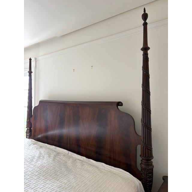 Four poster Laurel bed from Ethan Allen with matching bedside tables. Gorgeous details on each of the four posts. Finish...