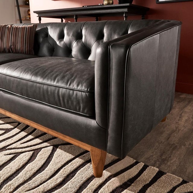 Experience the Classic Heritage & Contemporary Clean Lines With the Monrowe Leather Loveseat. For Sale - Image 10 of 12