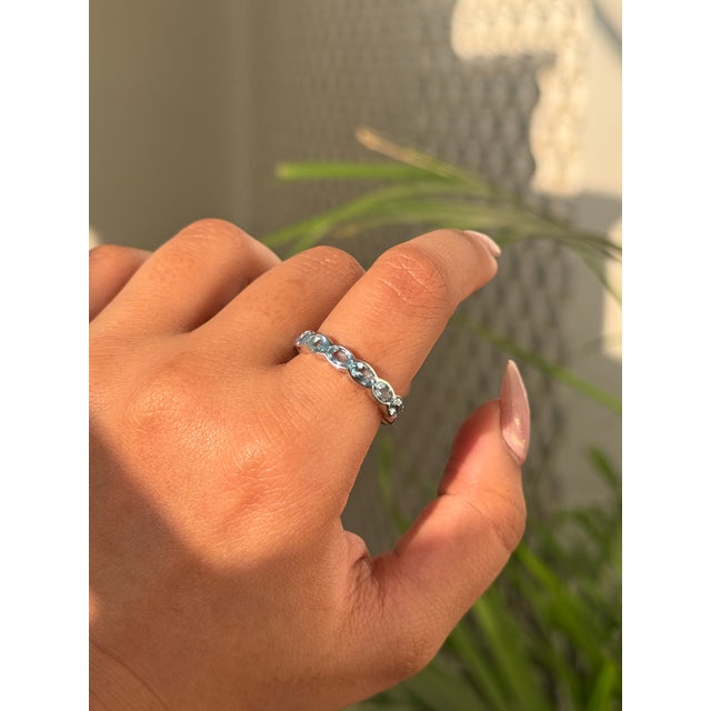 Not Yet Made - Made To Order 2.47 Carat Aquamarine Boho Chic Eternity Band Ring Size 7 in 14k White Gold For Sale - Image 5 of 16