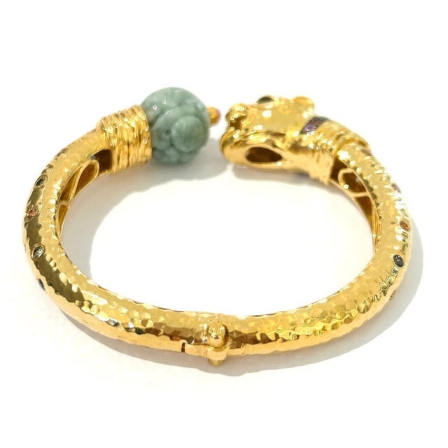 Gemstone Bochic "Orient" Vintage Ruby, Jade & Multi Sapphire Dragon Bangle Set In 18K Gold For Sale - Image 7 of 7