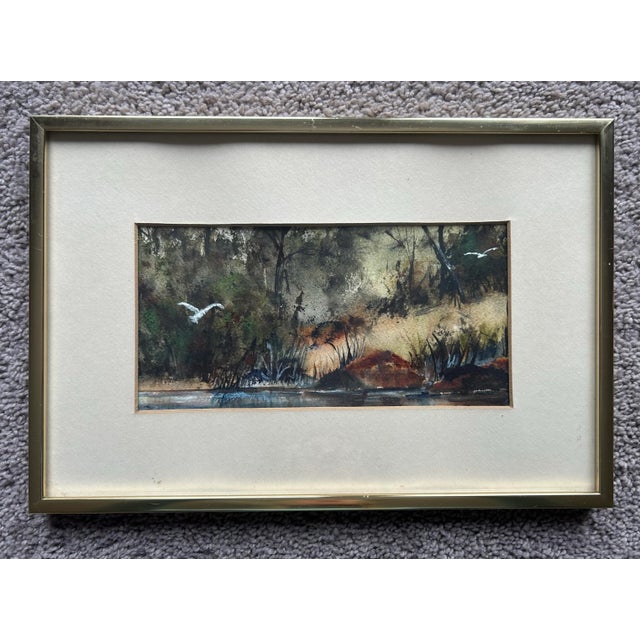 Impressionist Vintage Original Watercolor of the Florida Everglades With Birds For Sale - Image 3 of 5