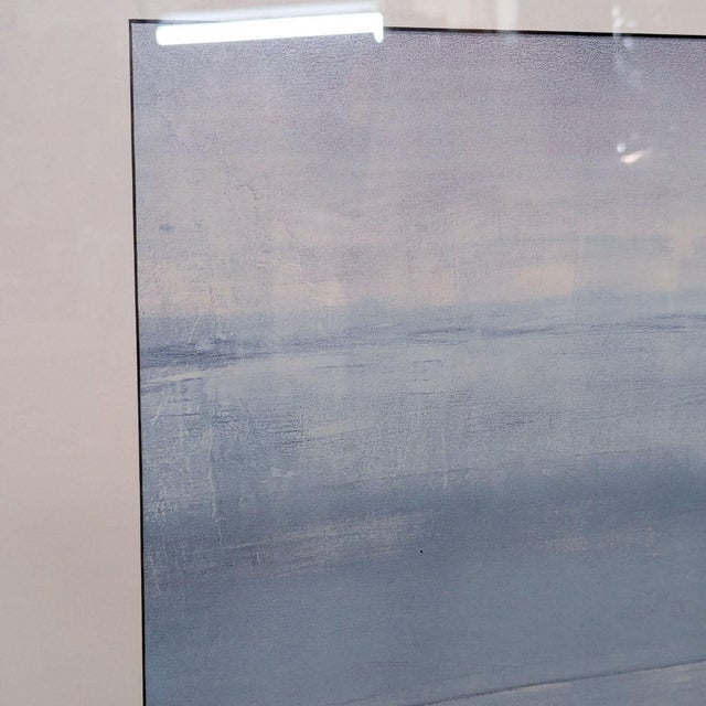 Framed Abstract Landscape Painting in Soft Blue and Purple Tones For Sale - Image 4 of 7