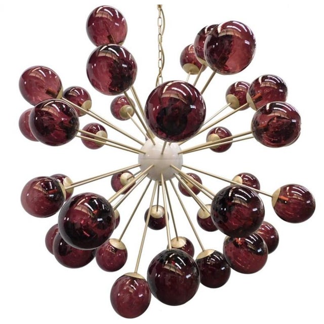 Italian 21st Century Nova Satin Brass Amethyst Bubbles Murano Sputnik Chandelier by Fabio LTD For Sale - Image 3 of 7