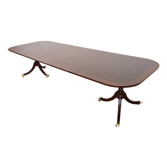Councill Furniture Georgian Banded Mahogany Double Pedestal Extension Dining Table, Newly Refinished For Sale