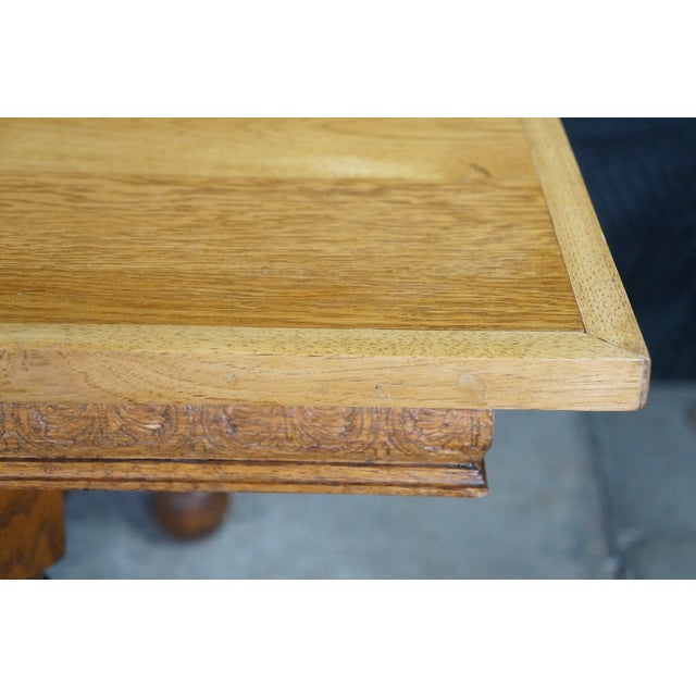 Early 20th Century Antique American Victorian Arts & Crafts Quartersawn Oak & Marble Dining Table For Sale - Image 5 of 15