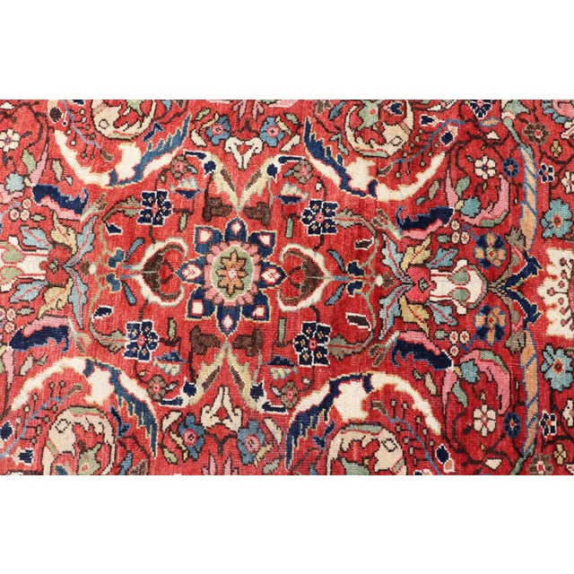 Textile Early 20th Century Colorful Antique Persian Mahal/Sultanabad Rug With All-Over Floral Design in Soft Red Background For Sale - Image 7 of 13