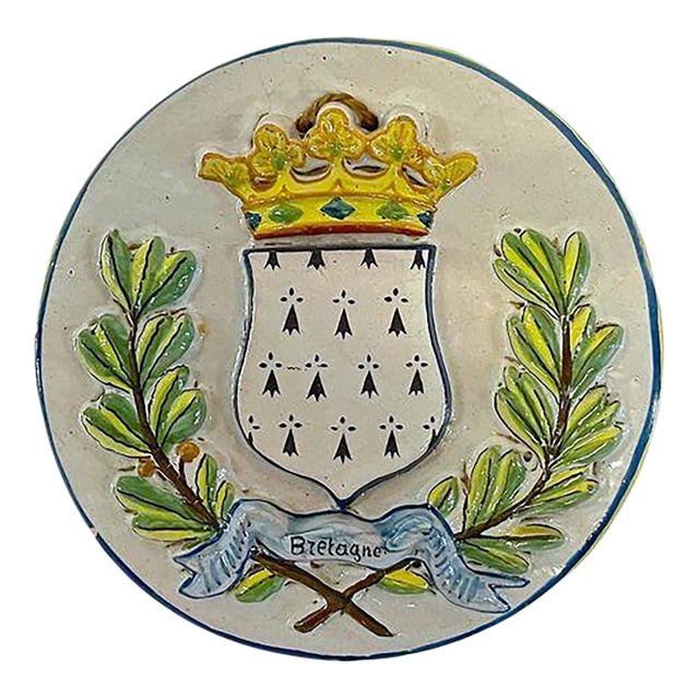 Vintage Quimper Regional Armorial Crest Plaque For Sale