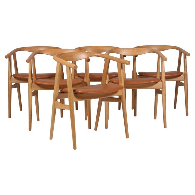 Model GE-525 Armchairs in Oak and Aniline Leather by Hans J. Wegner for Getama, 1990s, Set of 6 For Sale - Image 12 of 12