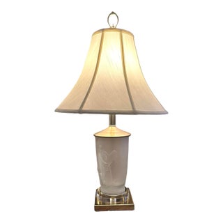 An American Art Deco Frosted Glass and Brass "Four Seasons" Table Lamp. For Sale