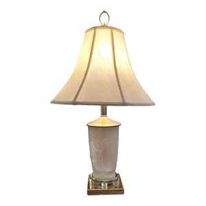 An American Art Deco Frosted Glass and Brass "Four Seasons" Table Lamp.