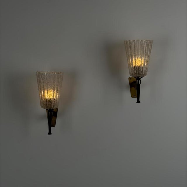 Large Murano Sconces attributed to Archimede for Seguso Vetri D Arte, 1940s, Set of 2 For Sale - Image 6 of 18