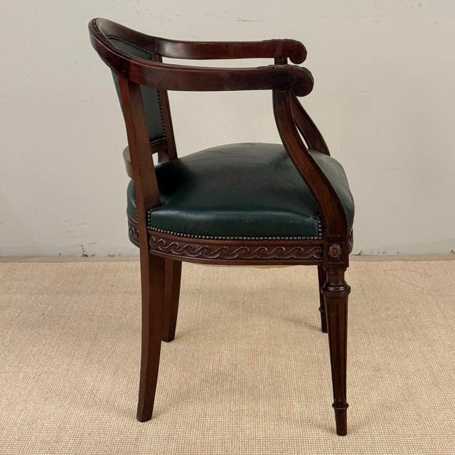 Oxblood Red Antique French Louis XVI Neoclassical Mahogany Armchair by Hirler of Alsace For Sale - Image 8 of 18