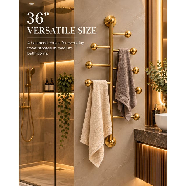 Brass Vertical Wall Mounted Towel Rack Bring elegant organization and sculptural character to your bathroom with this...