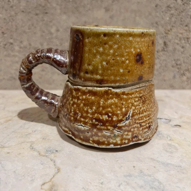 Ceramic 1980s Studio Art Pottery Sculptural Light Brown Coffee Mug For Sale - Image 7 of 9