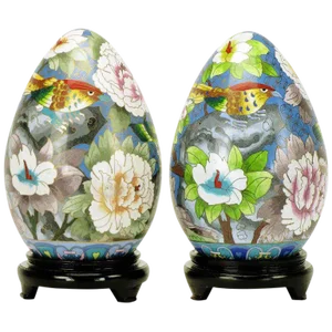 1960s 11.5" Colorful Cloisonne Eggs - a Pair