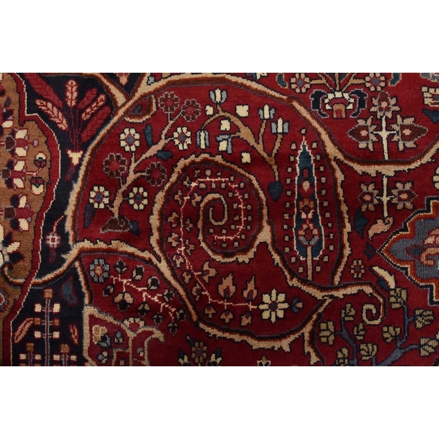 Red Mahvelat Rug 10′ X 13’2” Red Wool Vintage Traditional Hand-Knotted Carpet For Sale - Image 8 of 15