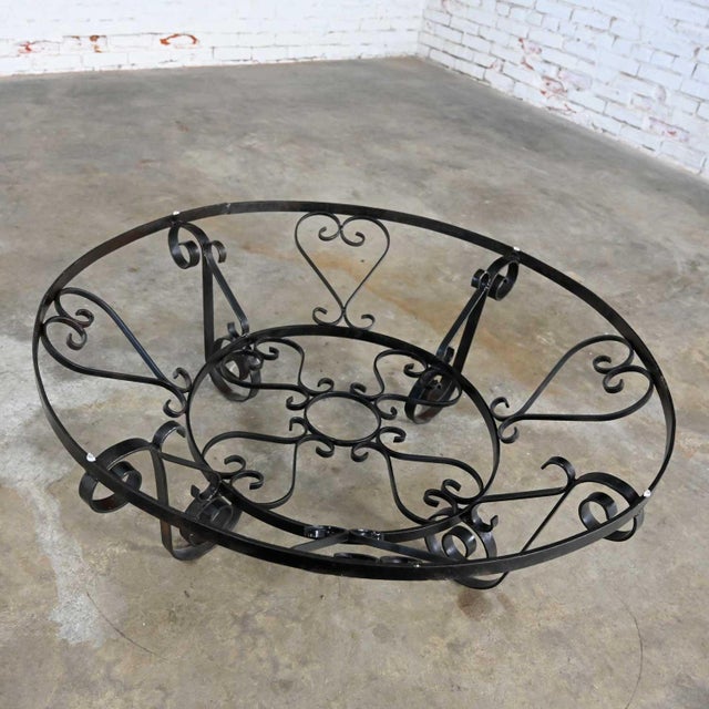 Vintage Rustic Spanish Revival Style Coffee Table Hand Wrought Iron Round With Glass Top For Sale - Image 14 of 17