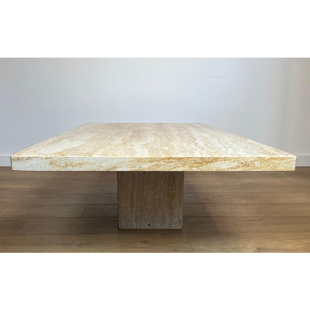 Stone Travertine designer coffee table. Italian works by Stone International, circa 1980 For Sale - Image 7 of 12