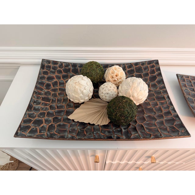 Vintage Textured Faux Crocodile Copper & Verdigris Decorative Trays - Set of 2 For Sale In Charleston - Image 6 of 8