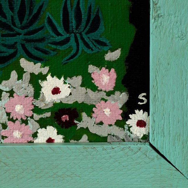 Green Vintage Tropical Naive Painting With Palm Trees and Monkeys by Sylvia Bucchi For Sale - Image 8 of 9