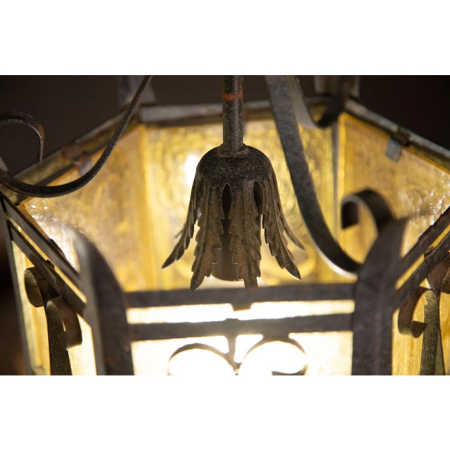 Black Vintage Italian Iron and Glass Lantern, 1960s For Sale - Image 8 of 11