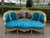 1900s French Louis XVI Blue Velvet / Green Beech Sofa Set 3pc For Sale - Image 12 of 16