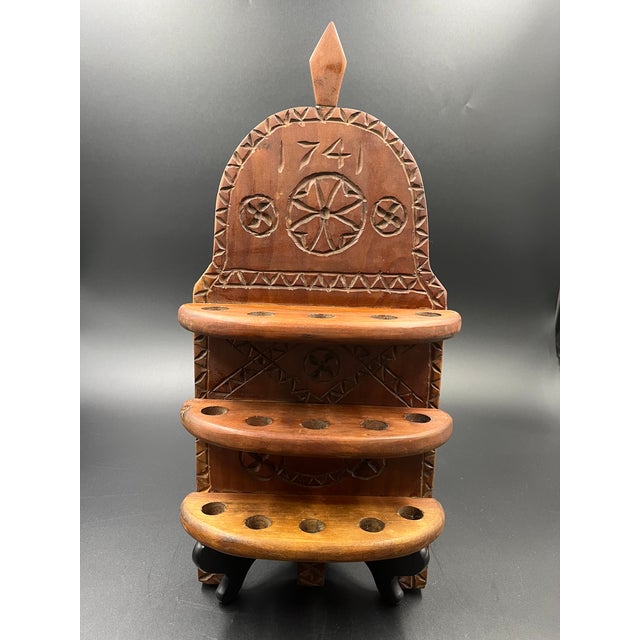 English Dated 1741 Fruitwood Spoon Rack For Sale - Image 3 of 12