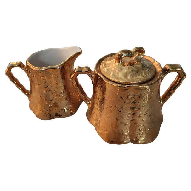 1960s Weeping Gold Creamer + Sugar Set 22kt Bel Terr For Sale - Image 10 of 12