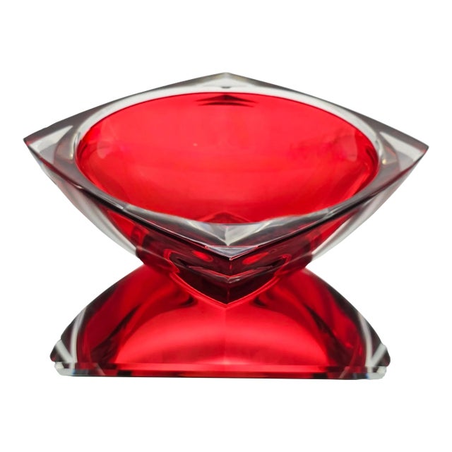 Vintage Waterford Metra Ruby Red Cut Crystal Bowl Signed Modernist Ireland 9.75” For Sale