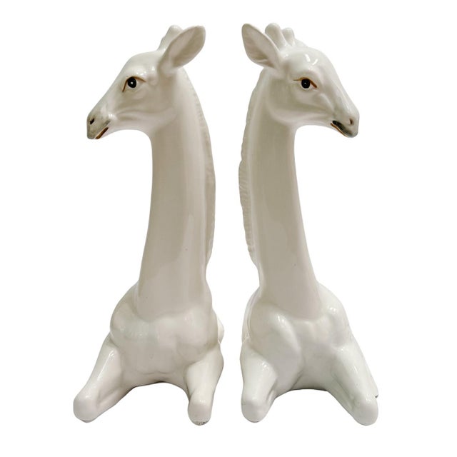 Fitz and Floyd 1970 Fitz & Floyd White Porcelain Giraffe Bookends - A Pair For Sale - Image 4 of 8