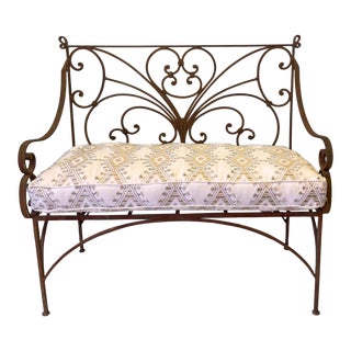 Mid-Century French Scrolling Iron Garden Settee or Bench For Sale