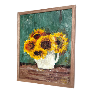 Sunflower Acrylic Painting in Wooden Frame, Original Floral Wall Art, Yellow Flowers Still Life, Small Framed Painting, 9.4 X 11.8 Inches