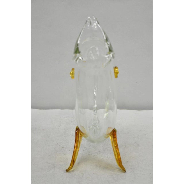 Yellow Vintage Mid Century Modern Blenko Style Amber Fin Blown Glass Fish Vase Bowl For Sale - Image 8 of 15