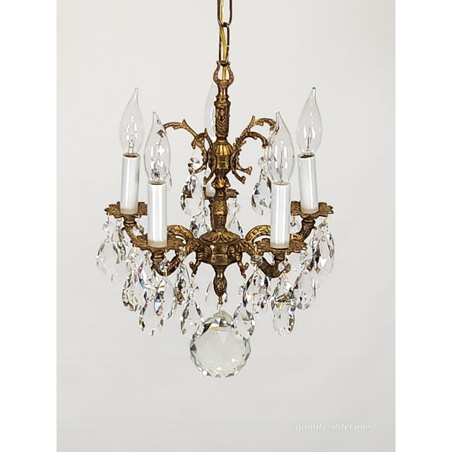 Antique 5 Arm 5 Light Tiny Dancer Brass Cut Lead Glass Crystal Chandelier For Sale - Image 10 of 12