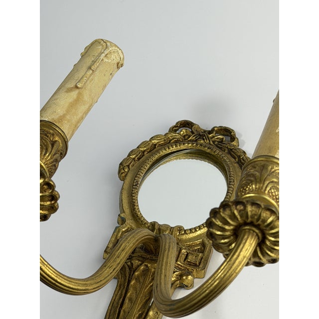 Antique French Gilt Bronze Wall Sconce with Mirror, 1890 For Sale - Image 5 of 7