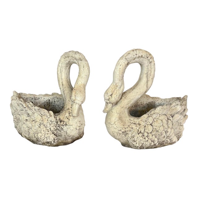 Early 20th Century French Concrete Swan Planters - A Pair For Sale