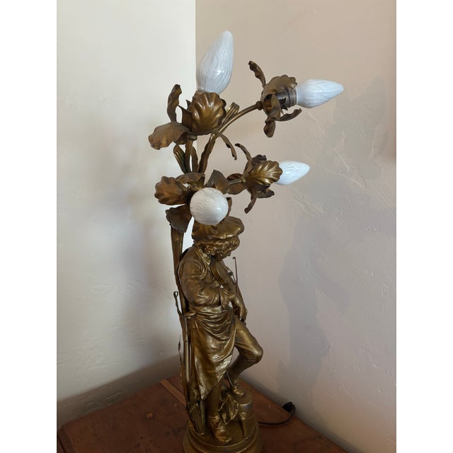 Early 20th Century Adrien Etienne Gaudez Lulli Enfant Figural Newel Post Lamp For Sale - Image 9 of 10