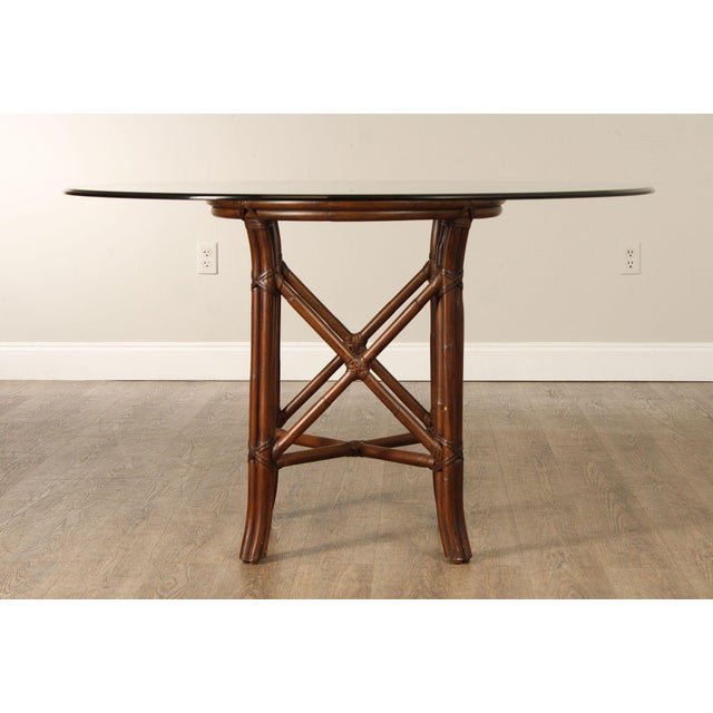 Late 20th Century Hollywood Regency Round Glass Top Rattan Dining Table For Sale - Image 5 of 17