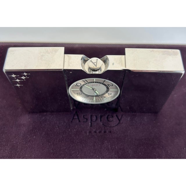 Asprey London Swiss Made Clic Clac Travel Clock, Original Box and Suede Pouch For Sale In Miami - Image 6 of 11