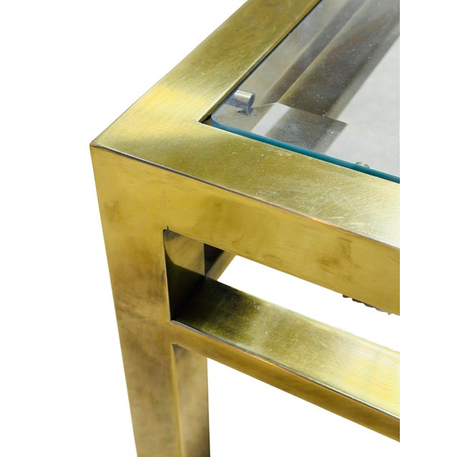 Vintage 1970s Brass & Glass Square Coffee Table | Hollywood Regency Mid-Century Modern Cocktail Table | Maison Jansen Style For Sale - Image 10 of 14
