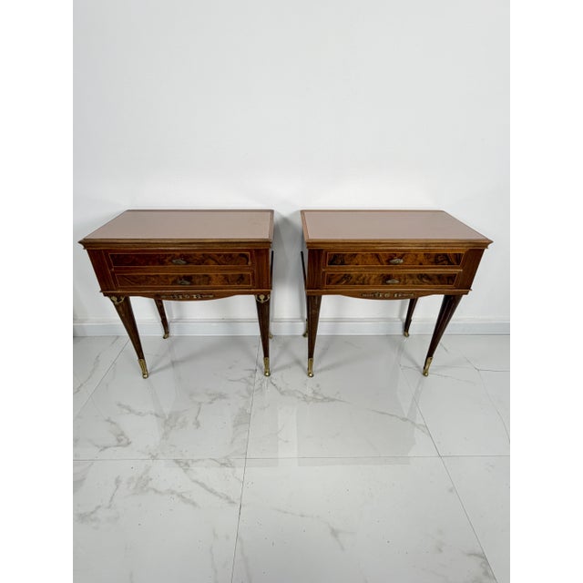 Vintage Italian Bedside Tables with Pink Glass Top and Brass Feet, 1950s, Set of 2 For Sale - Image 15 of 18