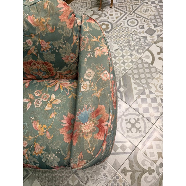 Art Deco Chairs in Floral Silk Fabric with Brass Base, 1940, Set of 2 For Sale - Image 3 of 17