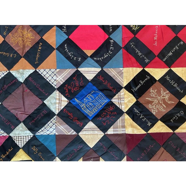 Folk Art Antique Patchwork Embroidered Signature Quilt, Mid 19th Century For Sale - Image 3 of 9