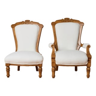 Lady and Gentleman Set of 19th Century Antique Chairs For Sale