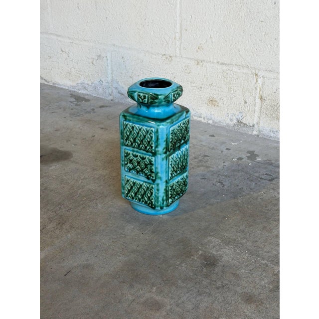 Mid-Century Modern Ceramic Vase With Relief Geometric Pattern West Germany Mid-Century Modern 1970s For Sale - Image 3 of 10