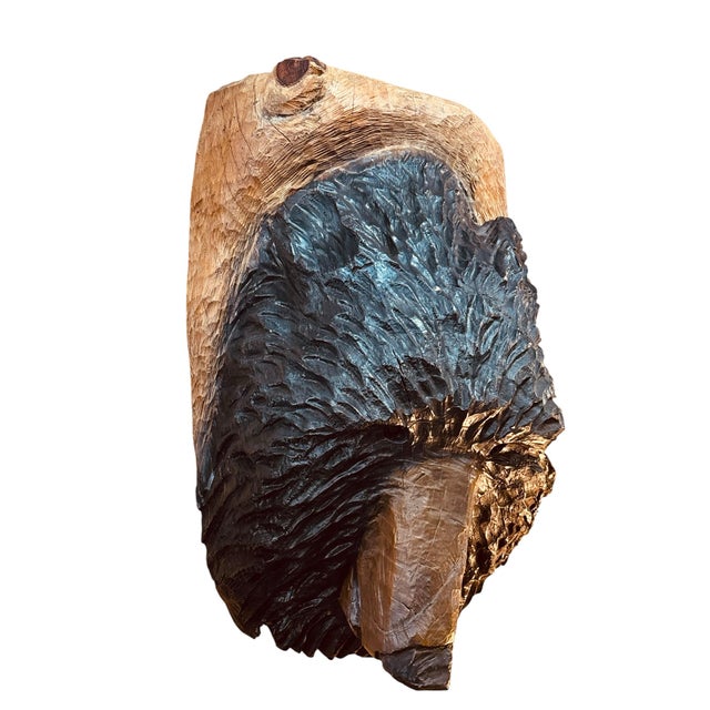 Vintage Hand-Carved Folk-Art Black Bear Relief Sculpture From Tree Trunk For Sale - Image 4 of 4