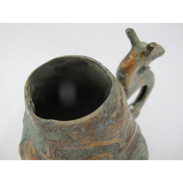 Chinese Archaic Bird Bronze Ware Gold Toad Accent Ritual Wine Vessel Pitcher For Sale - Image 11 of 18